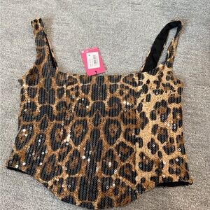 Edikted Leopard Sequin Crop Top